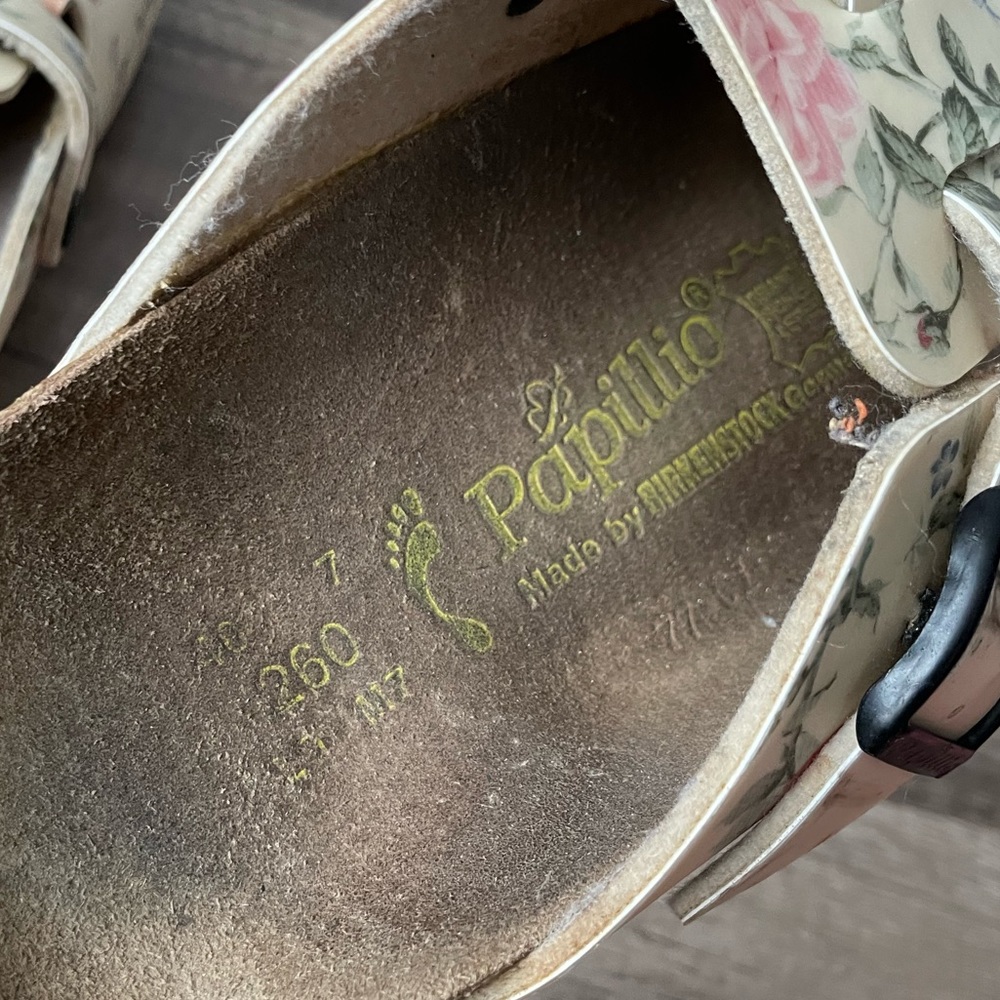 Birkenstock Papillio Boston Poetry Leather Ivory Floral Slip-on Clog Mule - Picture 3 of 5